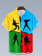 Men's Music King Of Rock Roll Color Block Short Sleeve Shirt
