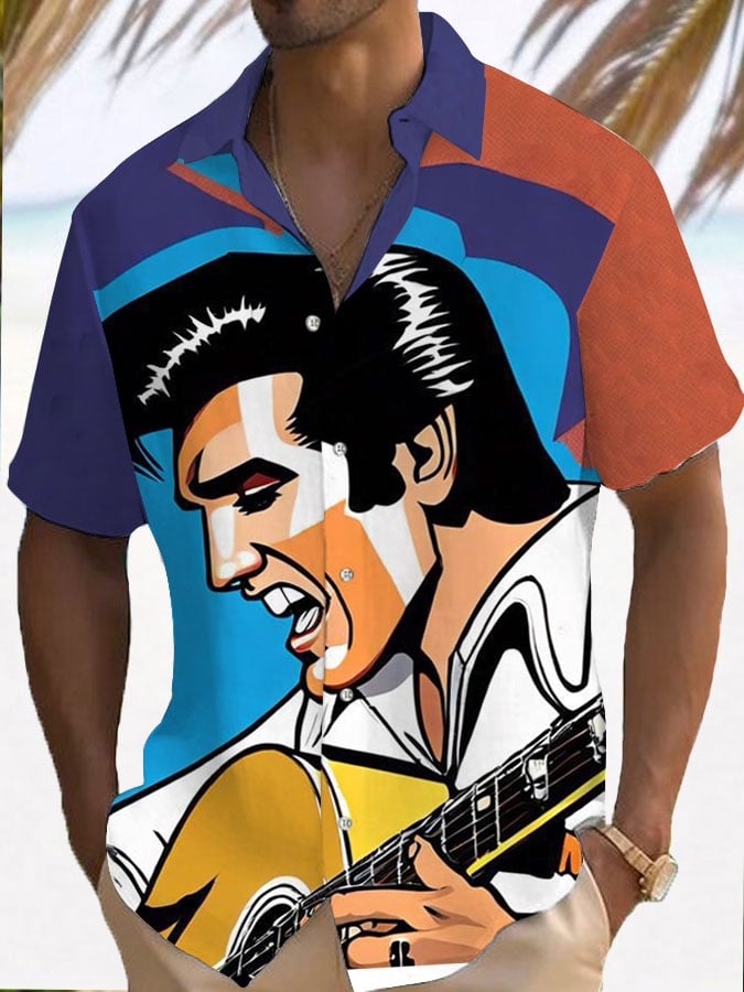 Men's Vintage Music Superstar Print Resort Shirt