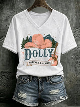 V Neck Retro Dolly Forever And Always Country Music Print T-Shirt
