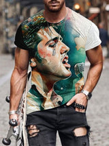 Men's the King of Rock and Roll Watercolor Print Casual T-Shirt