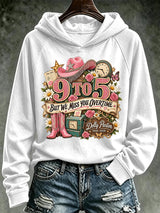 Retro 9 To But We Miss You Overtime Print Hoodie
