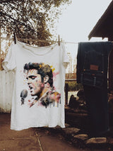 Men's the King of Rock and Roll Watercolor Print Casual T-Shirt