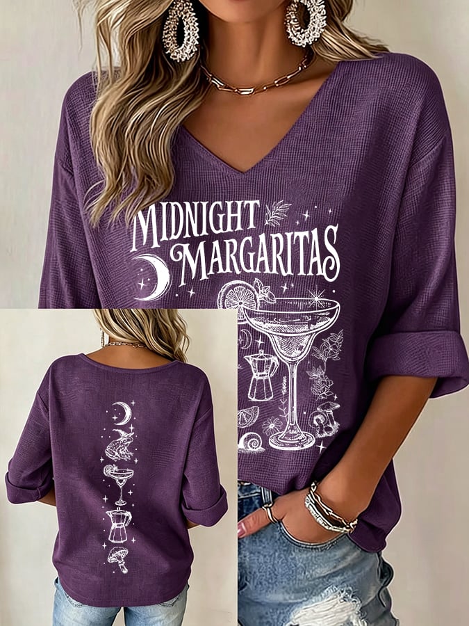 Women's Midnight Margaritas Print V Neck Top