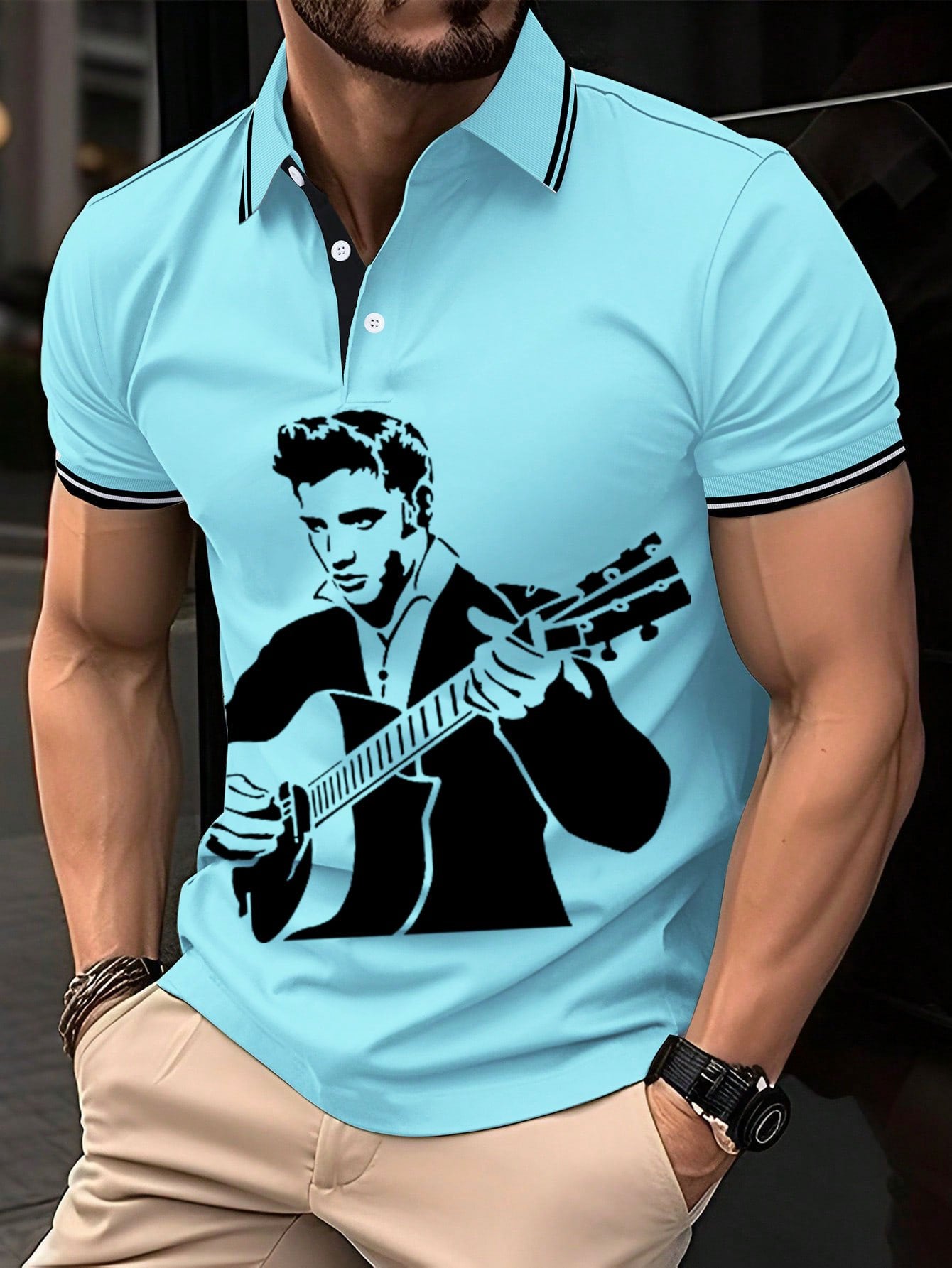 Men's Vintage Music Star Printed Polo Shirt