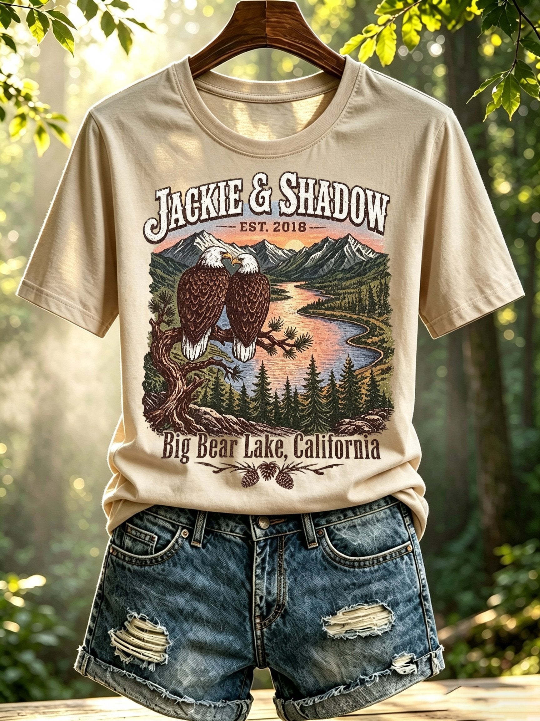 Women's Retro Jackie And Shadow Big Bear Lake Bald Eagles Print Raglan Short-Sleeved T-Shirt