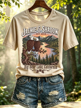Women's Retro Jackie And Shadow Big Bear Lake Bald Eagles Print Raglan Short-Sleeved T-Shirt