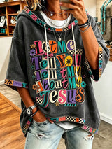 Women's Retro Appliqué JESUS Light Blue Hoodie