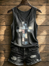Women's God Is Good Faith Cross Print Top