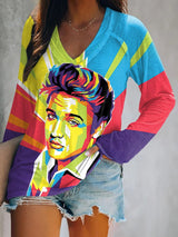 V-neck King Of Rock Roll Print T-Shirt