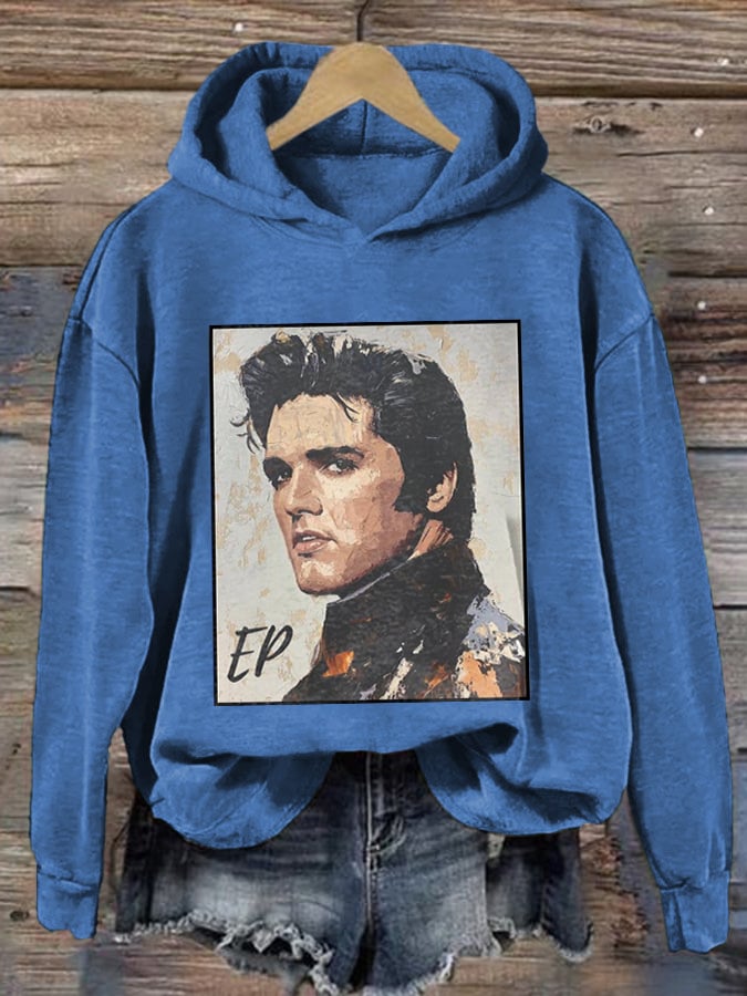 Retro King Of Rock Roll Print Hoodie