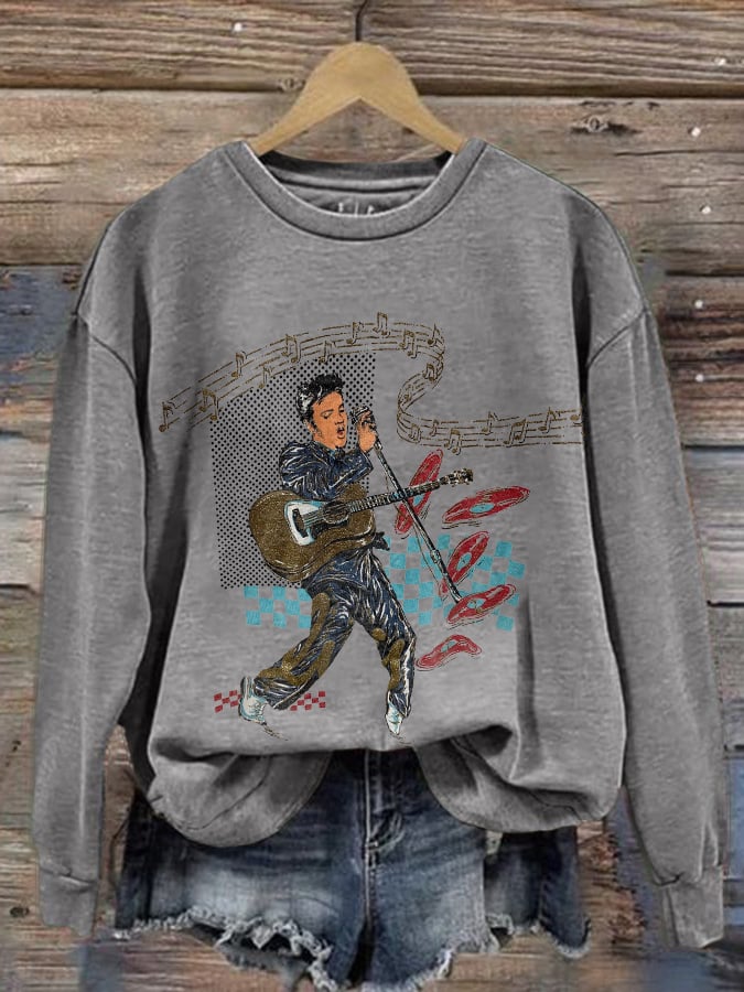 Retro King Of Rock Roll Print Sweatshirt