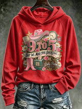 Retro 9 To But We Miss You Overtime Print Hoodie