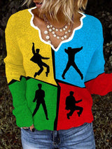 King Of Rock Roll Color Block Print Knit Tops