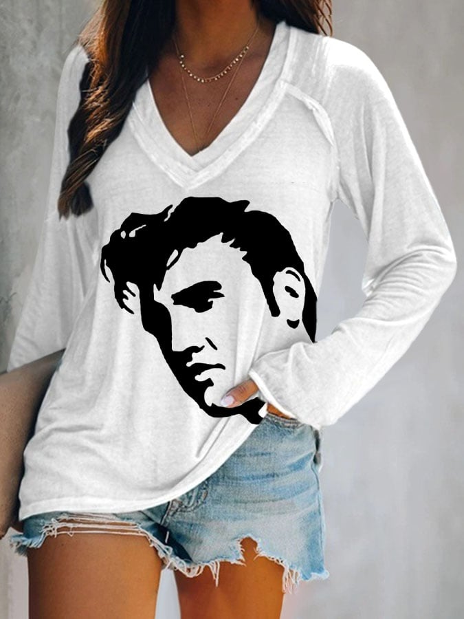 Women's Vintage Print V Neck T-Shirt
