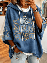 Retro Faith Pattern Hooded Short-Sleeve T-Shirt