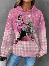 Women's Plaid Gradient Print Hoodie Long Sleeve Sweatshirt