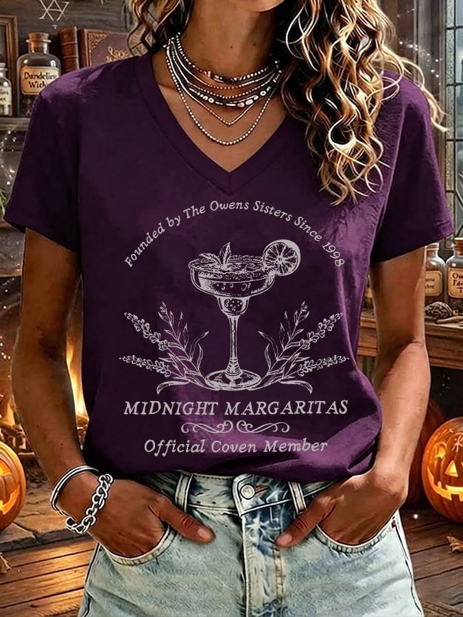 Women's Midnight Margaritas Print V Neck T-shirt