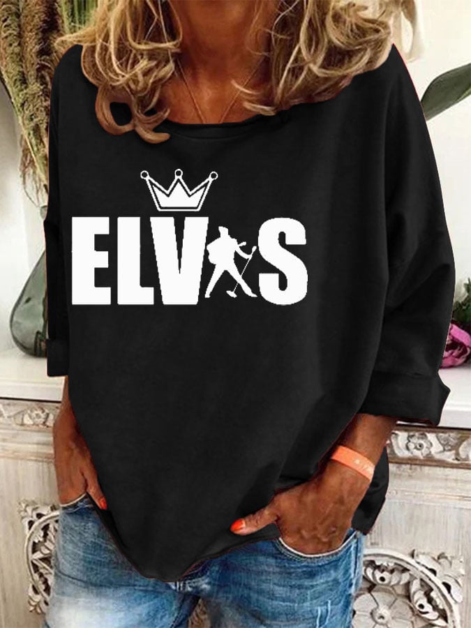 Women'S Retro King Of Rock Roll Printed Sweatshirt