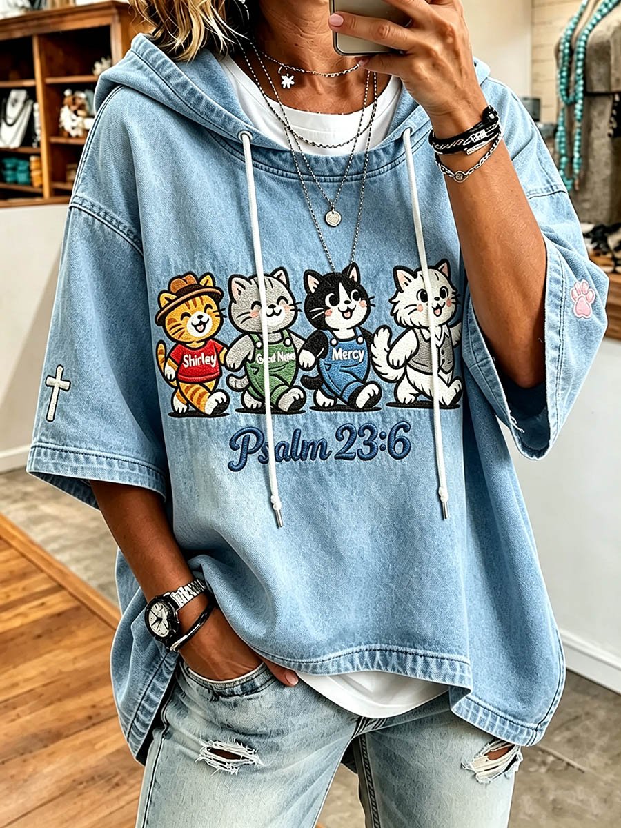 Women's Psalm 23:6 Playful Cat Loose-Fit Hoodie