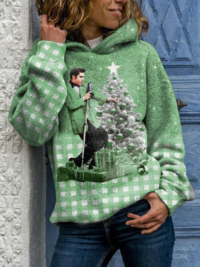 Women's Vintage Print Casual Hooded Sweatshirt