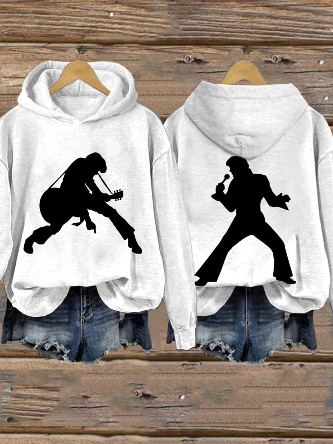Retro King Of Rock Roll Print Hoodie