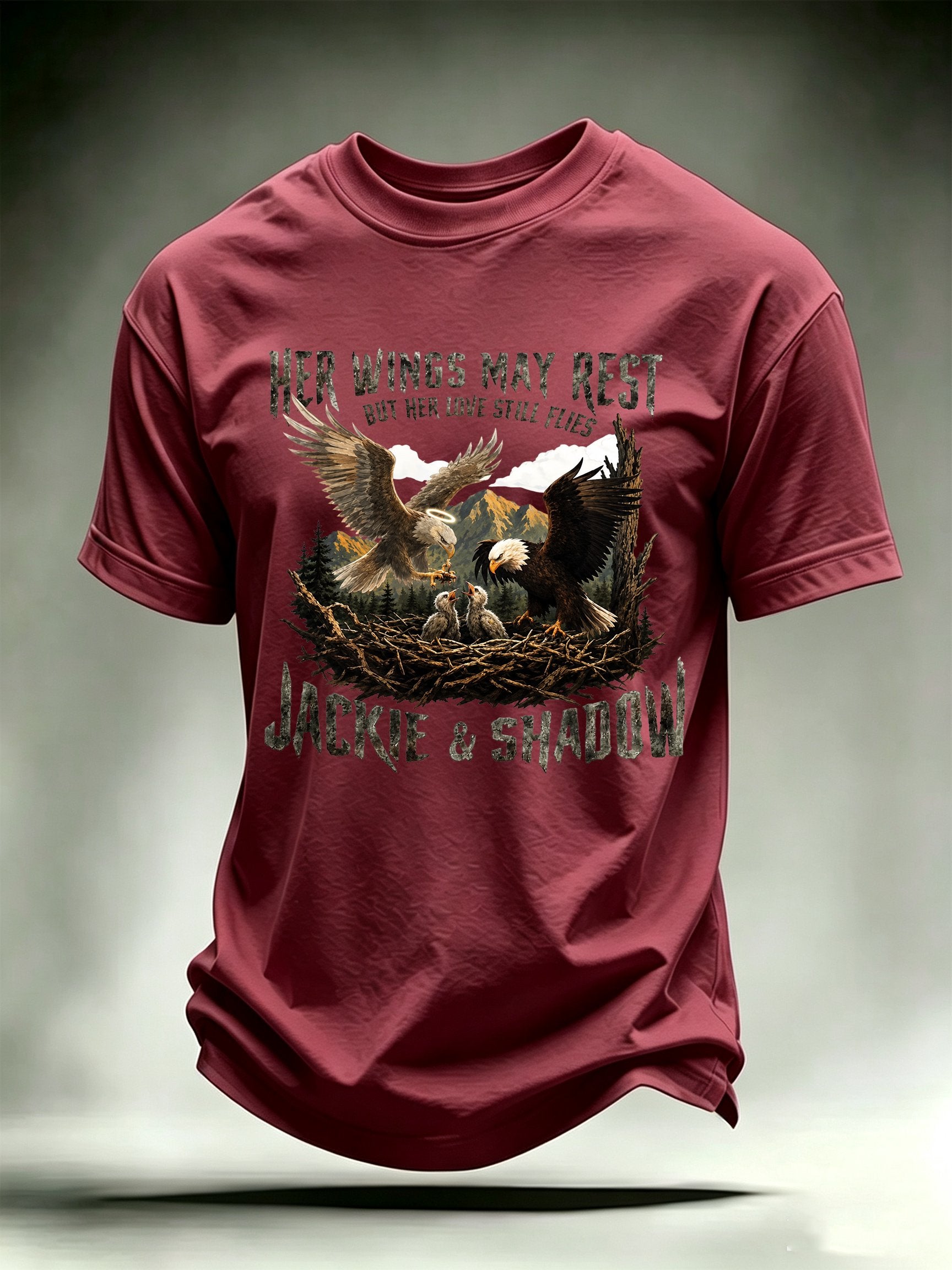Men's HER WINGS MAY REST Print Crew-Neck T-Shirt