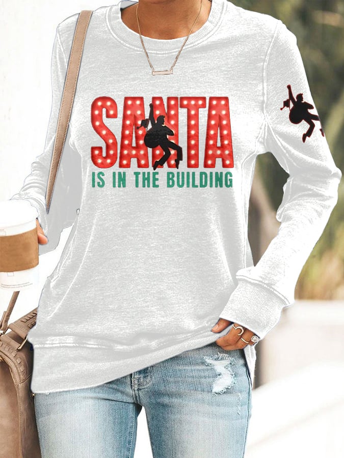 Retro Santa Is In The Building & King Of Rock Roll Print Sweatshirt