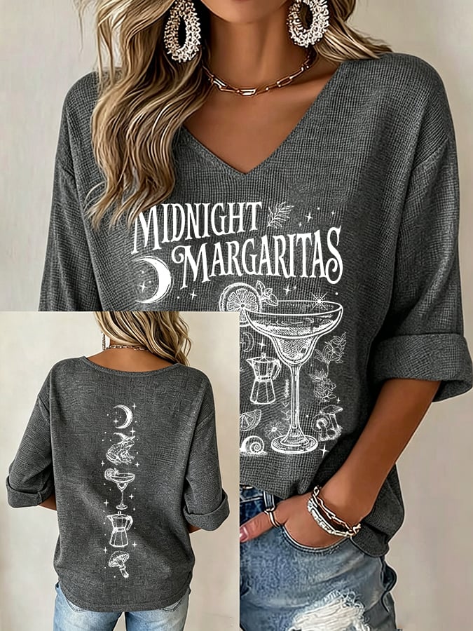 Women's Midnight Margaritas Print V Neck Top