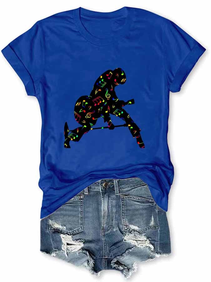 Women's King Of Music Print Round Neck Short Sleeve T-Shirt
