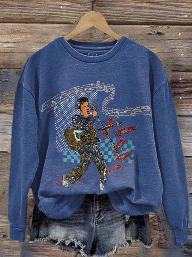 Retro King Of Rock Roll Print Sweatshirt