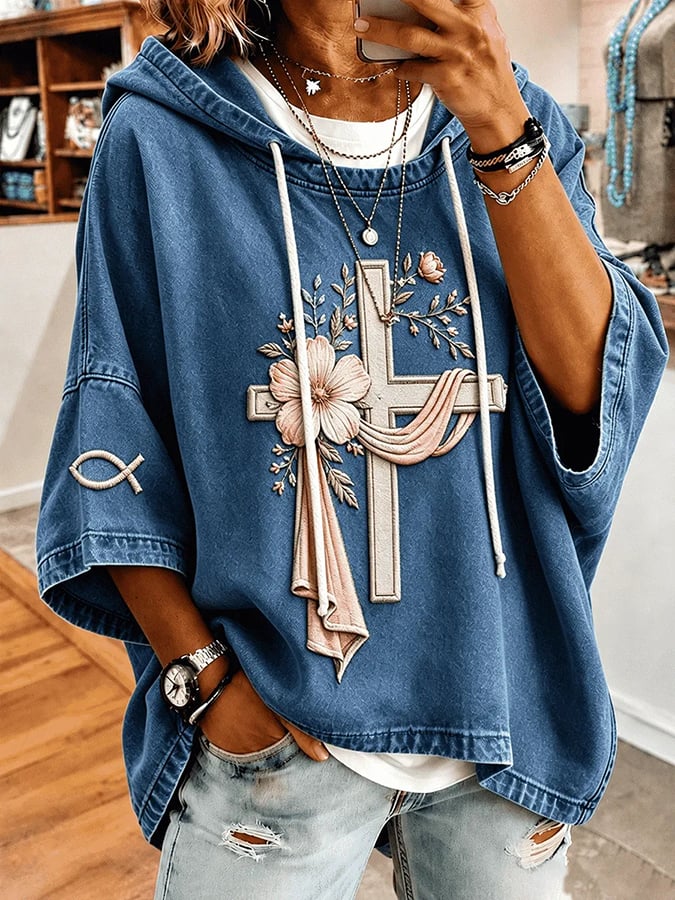 Women's Faith Cross Print Hooded Sweatshirt