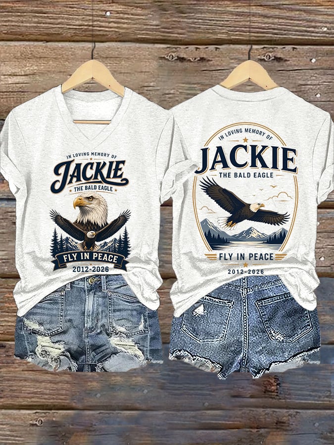 V-Neck Retro In Loving Memory Of Jackie The Bald Eagle Fly In Peace 2012-2026 Print T-Shirt