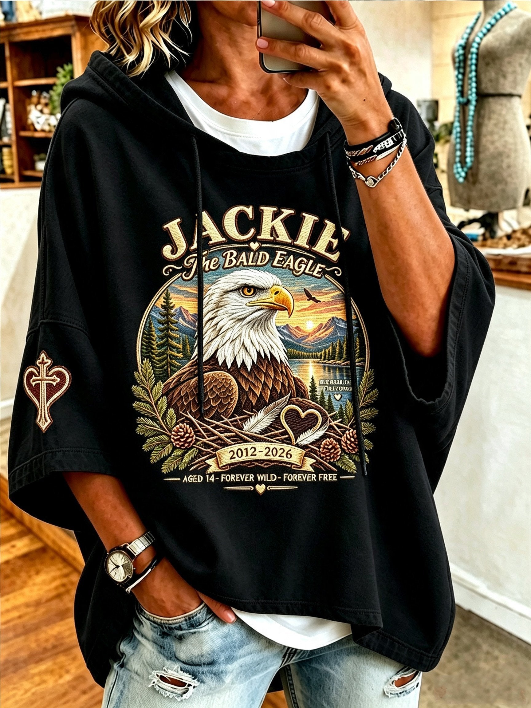 Women'S Casual Bald Eagle "Jackie" Print Top