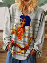 Women's Sheet Music Loose Casual Printed Long Sleeve Sweatshirt