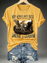Women's HER WINGS MAY REST Print Crew-Neck T-Shirt