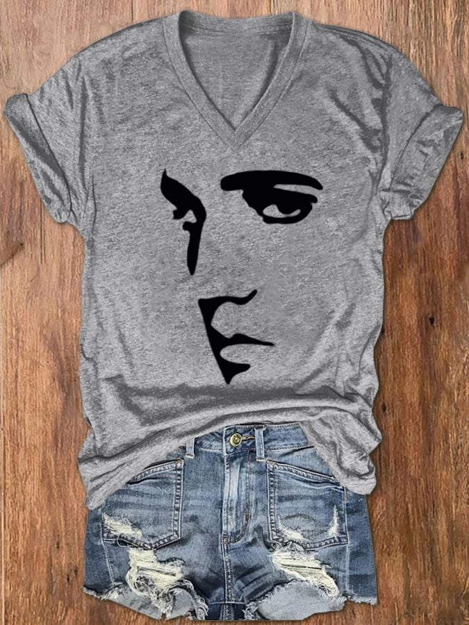 Women's Silhouette Print Souvenir V-Neck T-Shirt