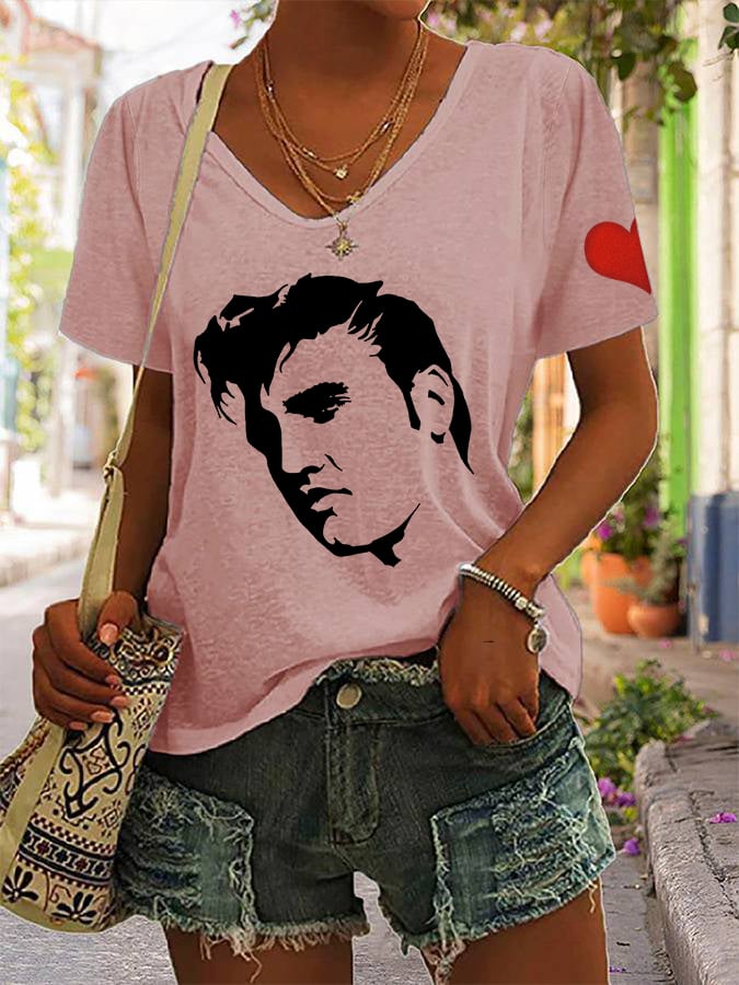 Women's Silhouette Print Souvenir V-Neck T-Shirt
