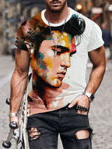 Men's the King of Rock and Roll Watercolor Print Casual T-Shirt