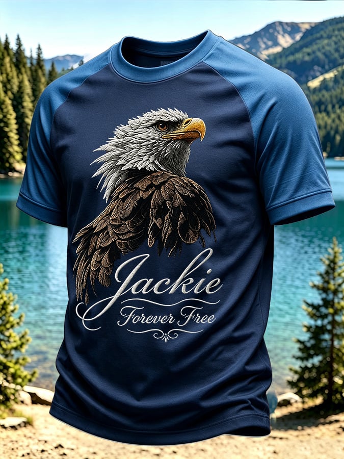 Men'S Casual Bald Eagle "Jackie" Print Crew-Neck Short-Sleeve T-Shirt