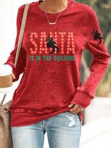 Retro Santa Is In The Building & King Of Rock Roll Print Sweatshirt
