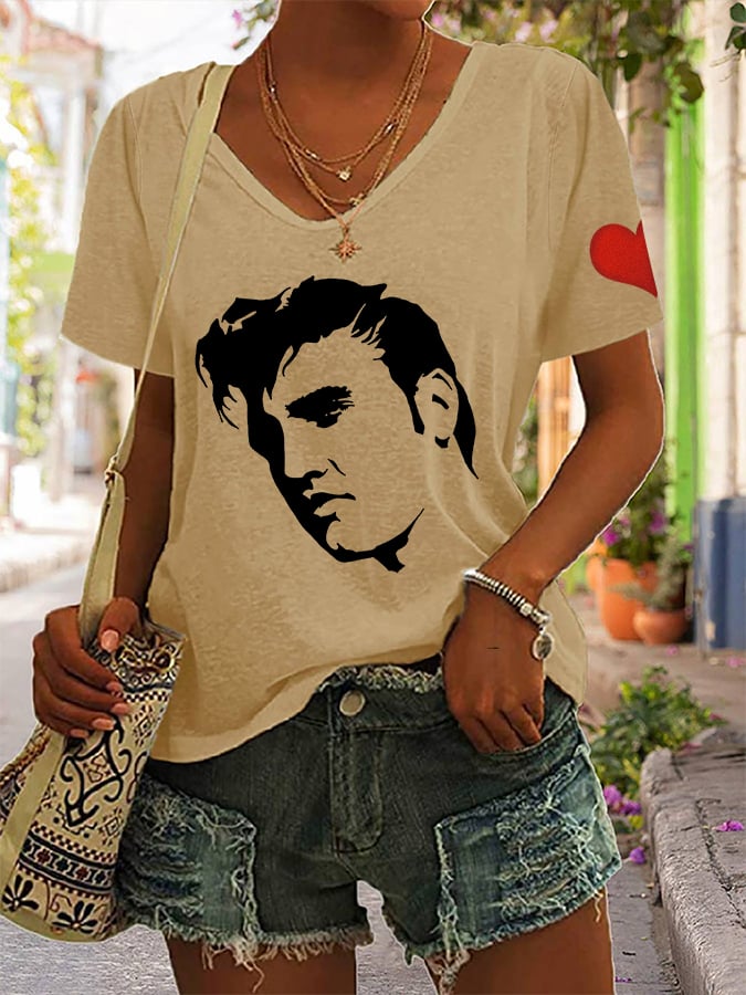 Women's Silhouette Print Souvenir V-Neck T-Shirt