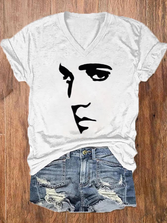 Women's Silhouette Print Souvenir V-Neck T-Shirt