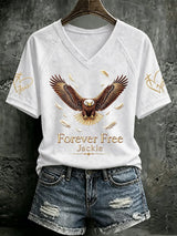 V Neck Retro Forever Free Jackie Print T-Shirt