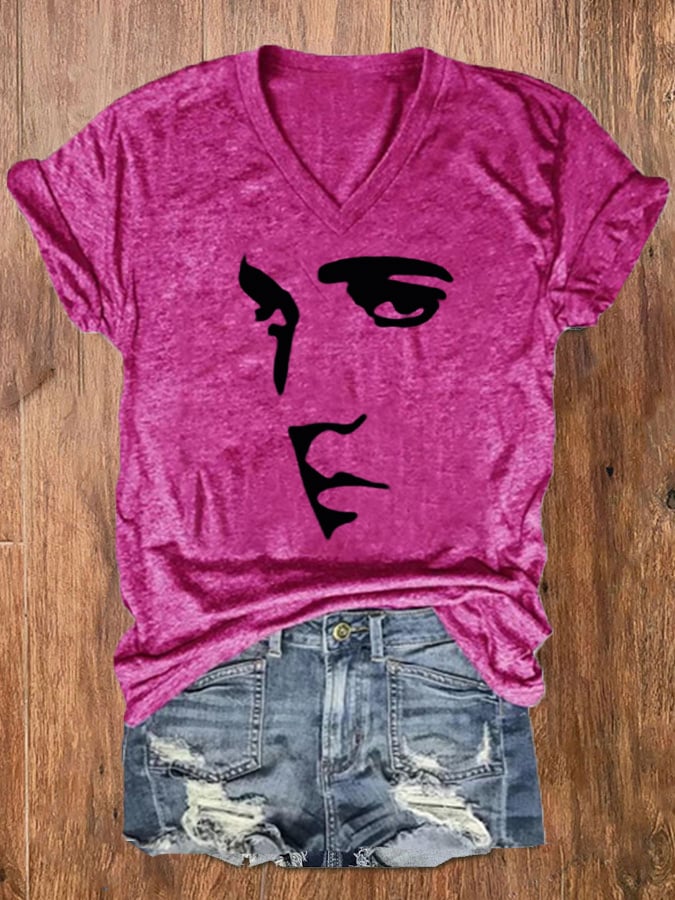 Women's Silhouette Print Souvenir V-Neck T-Shirt