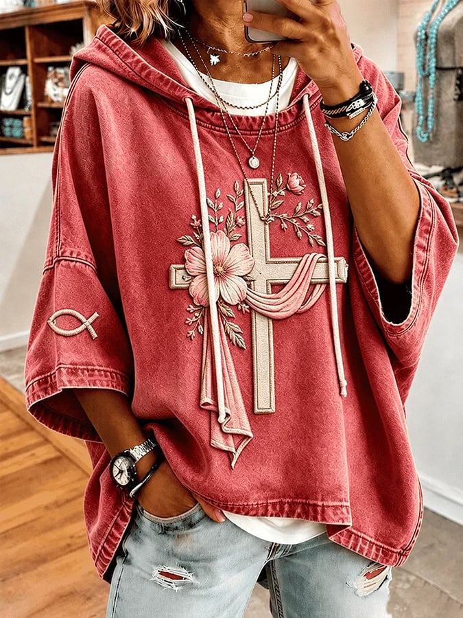 Women's Faith Cross Print Hooded Sweatshirt