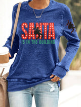 Retro Santa Is In The Building & King Of Rock Roll Print Sweatshirt
