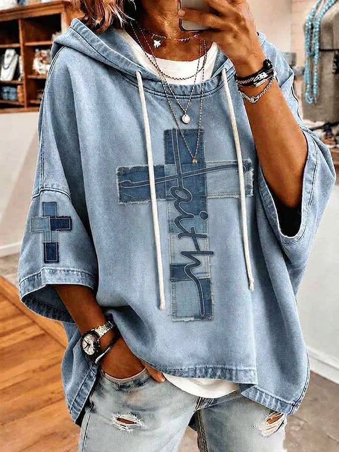 Women's Faith Cross Print Hooded Sweatshirt