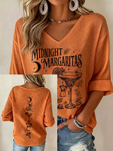 Women's Midnight Margaritas Print V Neck Top