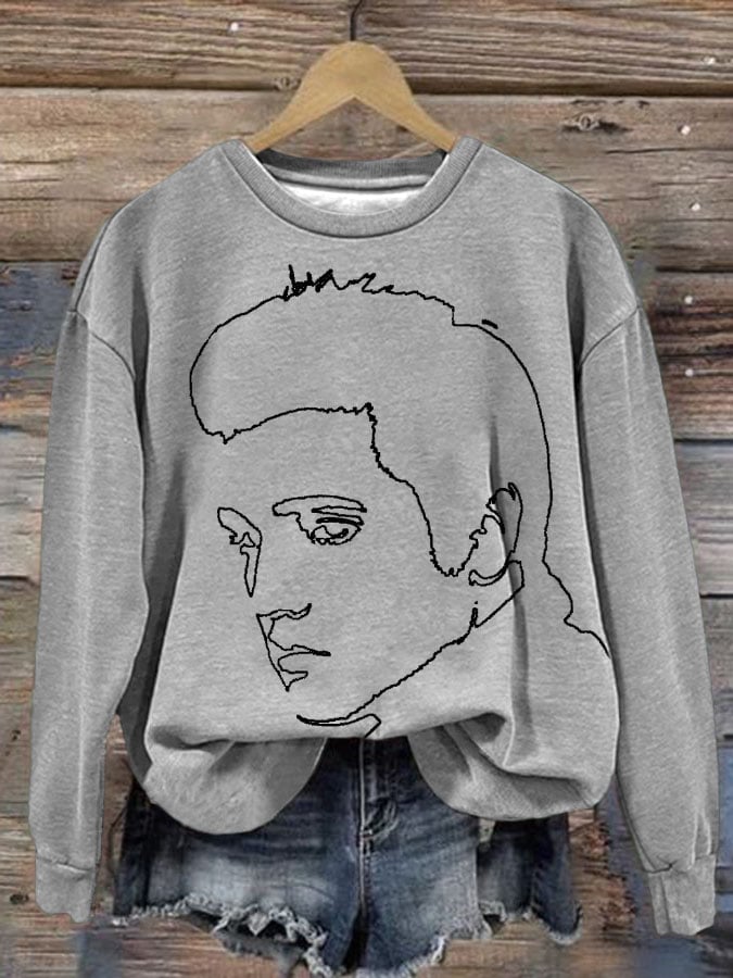 Women's King Of Music Print Crew Neck Long Sleeve Sweatshirt