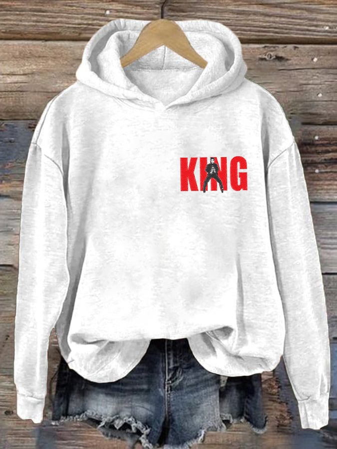 Retro King Of Rock Roll Print Hoodie